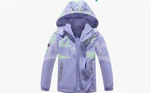 Boys Girls Rain Jacket Lightweight Waterproof Hooded Fleece Lined Coat Sz 4-12 - Picture 1 of 2