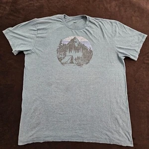Camping in the Mountains Blue Short Sleeve Cotton Blend T-Shirt Men's 2XL - Picture 1 of 7