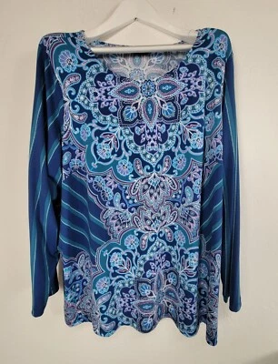 Top túnica manga larga Bob Mackie Wearable Art para mujer 3X azul púrpura cachemira Foto 1 de 4