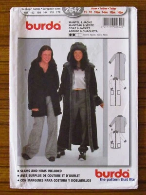 BURDA PATTERN - 2642 GIRLS COAT JACKET 11-16jun FUR TRIM JUNIOR SIZES EASY UNCUT - Image 1 of 2
