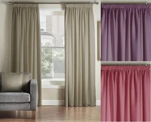 One Pair Of MONTGOMERY Luxury Plain Vogue Pencil Pleat Lined Curtains    - Picture 1 of 4