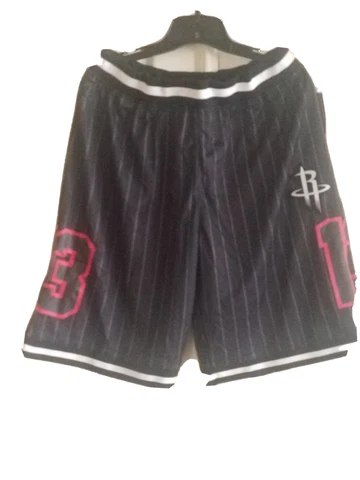 * NBA Houston Rockets Men's Basketball Shorts Black and White striped  Large Cover