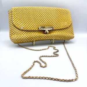 Vintage Yellow Glomesh Glitter Sparkle Hand Bag Purse 23” Gold Chain - Picture 1 of 9