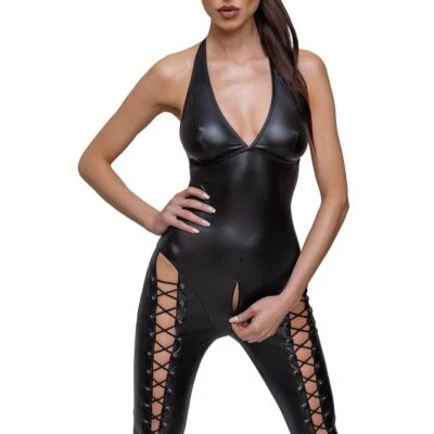 Sexy Damen Overall S-XL Bein-Schnürung + 2-Wege-Zip + Club Party Jumpsuit "Diya" - Bild 1 von 4