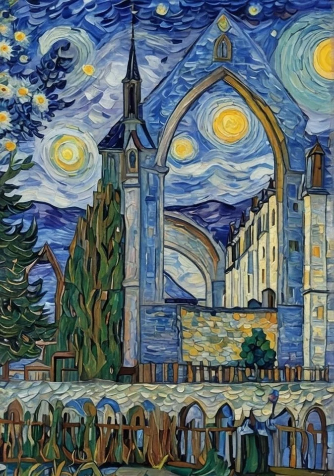 TRENDING TEXTILES Art Starry Night Blank Card A5 Greeting Cards Bolton Abbey Ruin Wharfedale Dales