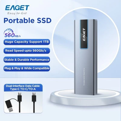 EAGET 1TB Portable SSD 560MB/s USB 3.2 PSSD Gaming External Solid State Drive - Image 1 of 4