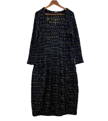 Ralston M 12-14 Balloon Midi textured Dress Pockets Draped Stretch Lagenlook  - Image 1 of 4