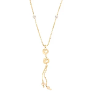 0.9mm Heart Tassel Box Link 17" Lariat Necklace 14k Multi-Tone Gold 3.99 Grams - Picture 1 of 5