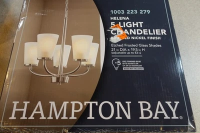 Hampton Bay Helena 21” 5-Light Brushed Nickel Chandelier Frosted Glass Shades - Image 1 of 4