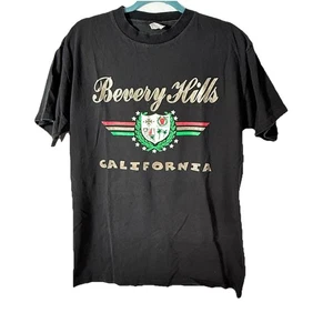 Vintage Beverly Hills California Single Stitch Black Shirt Large - Picture 1 of 6