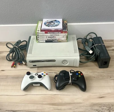 Microsoft Xbox 360 White Console W/ 2 Controllers + 9-Game Bundle - Tested - Image 1 of 4