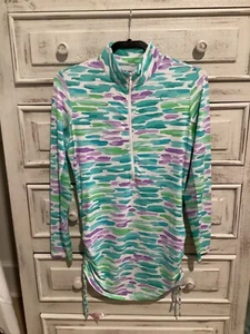 NWT IBKUL DRAWSTRING TUNIC TOP WOMEN LONG SLEEVE TENNIS GOLF multi pastel sz M - Picture 1 of 6