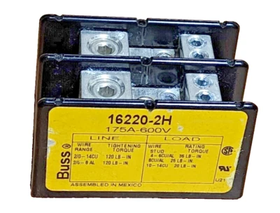 Bussman 16220-2H / 162202H Power Distribution Blocks 175Amp 600Vac - Image 1 of 4