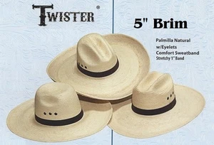 Guatemalan Palm Leaf Straw ~COWBOY HAT - WIDE 5" BRIM~ Western Eyelets PALMILLA - Picture 1 of 7