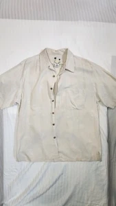 Tommy Bahama Shirt Men's L 100% Silk Ivory Tropical Hawaiian Slightly Distressed - Picture 1 of 13