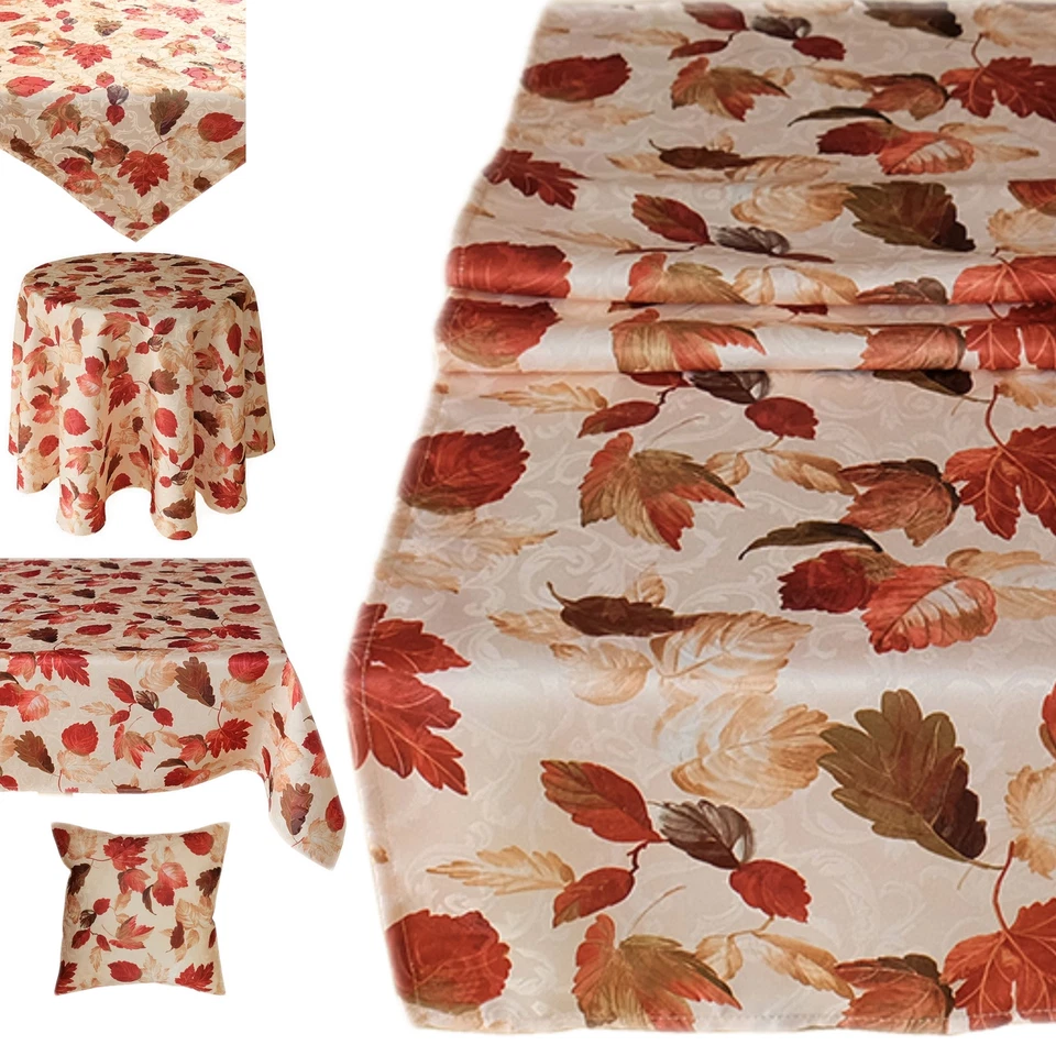 HERBST Tischläufer Tischdecke Kissenhülle JACQUARD Decken Läufer Kissen Blätter - Bild 1 von 1