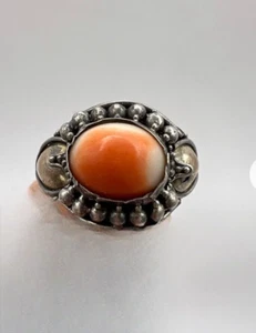 Vintage Natur Momo Koralle offen Ring Sterling Silber 925 Cabochon Ethno Schmuck - Bild 1 von 11
