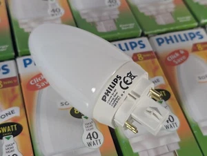 1 X G24q-1 (4 Pin) Philips 8W=40W Energy Saver Candle 8yr Click & Save 661357xx - Picture 1 of 8