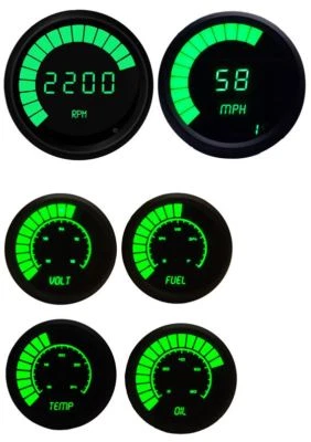 Universal Analog 6 Gauge Set With Green LED Gauges Black Bezel Lifetime Warranty - Image 1 of 4