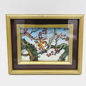 VINTAGE Burma Art Myanmar Crushed Natural Gem Stones Birds Trees Framed Burmese - Picture 1 of 20