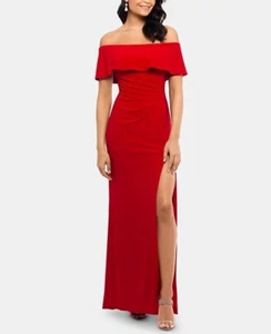 XSCAPE Petite Ruffled Off-The-Shoulder Gown Red Size 4P $119 - Imagen 1 de 4
