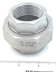 1-1/4" 150 Stainless Steel 304 Hex Union Threaded (NPT) Pipe Fitting FxF NEW - Picture 1 of 7