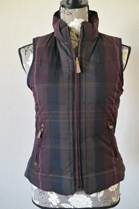 Ralph Lauren Down Puffer Vest Women’s SMALL Plaid/ Navy Reversible Feather Zip - Picture 1 of 10