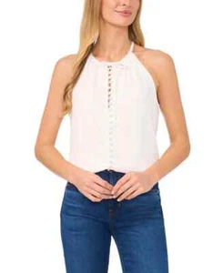 NWT CeCe Women's Shirred Button Down Blouse - New Ivory, Size L - Picture 1 of 5