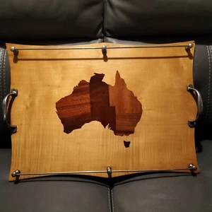 Serving Tray, Handmade, Marquetry Depicting Australian Territories - Picture 1 of 6