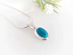 Türkis Anhänger Silber 925 Türkis oval blau Kette 45cm echt Sterlingsilber gz213 - Bild 1 von 2