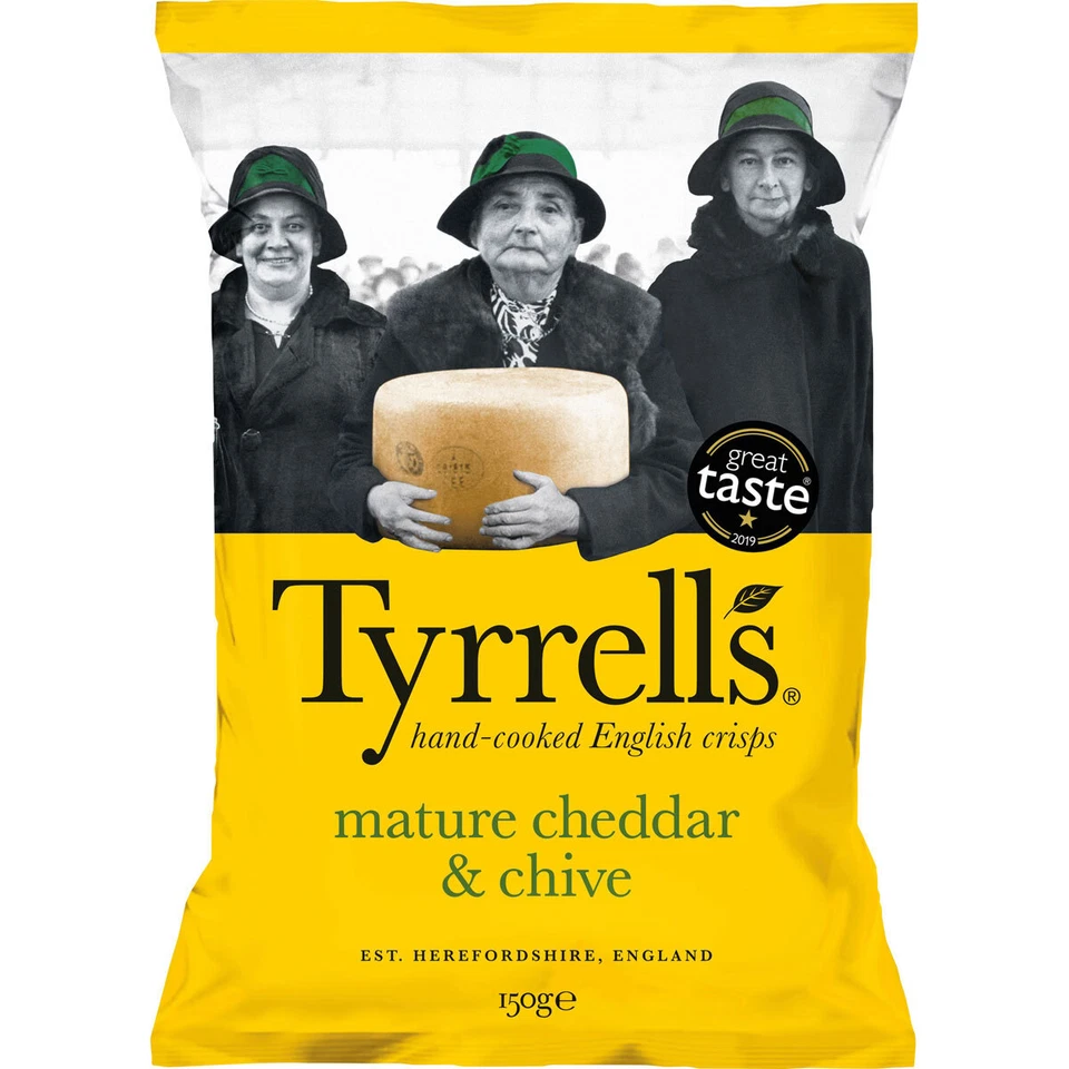 Tyrrells Handcoked mature cheddar ed erba cipollina chips vegetariano 150 g