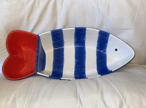 Department 56 Patriotic Fish Serving Dish Red White Blue - Picture 1 of 5