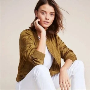 Maeve Anthropologie Satin Bomber Jacket Olive Green Size: M - Picture 1 of 6