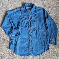 90s Vintage 100% Cotton Denim Faux Overalls Oversized Button Up Shirt Sz M