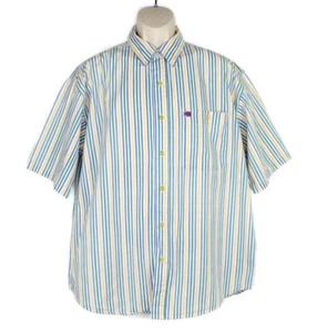 Vintage Bugle Boy Button Down Shirt Mens Size Large Striped Blue Yellow Green - Picture 1 of 7