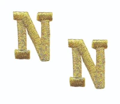Gold Block Letter N Patch Embroidered Cut Out Iron on Sew on (1" in) Lot of 2 - Image 1 of 2