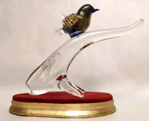 VTG Iridescent Murano Style Art Glass Gold Fleck Bluebird on a Branch N. Mint! - Picture 1 of 21