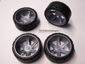 KNEX Racing Wheels 4 Large Tires 2.25" Silver Gray Hubs 2 1/4" K'nex Parts Lot
