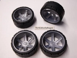 KNEX Racing Wheels 4 Large Tires 2.25" Silver Gray Hubs 2 1/4" K'nex Parts Lot - Picture 1 of 1