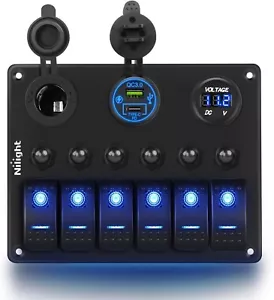 Nilight 6 Gang Rocker Switch Panel Waterproof Pre-Wired Aluminum Panel - Picture 1 of 8