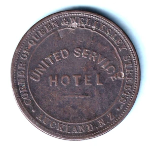 New Zealand - Tokens.. United Service Hotel - 1874 1d. Auckland - Picture 1 of 2