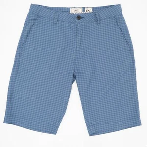 Mens Shorts Chino Blue Check Cotton Pockets Zip Button Summer Holiday Flat Front - Picture 1 of 7