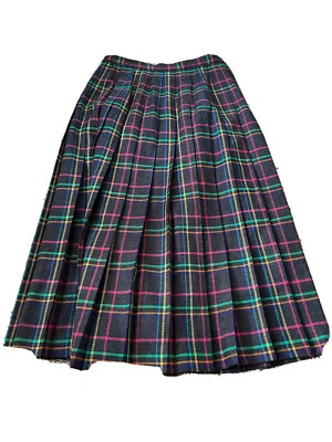 Saia Plissada Vintage Amanda Fielding Tamanho 10 Xadrez Tartan Lã Arco-íris Rara - Imagem 1 de 4