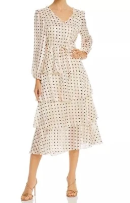 OPT Free People многоуровневое платье размер средний слоновой кости черный полкадот металлическая полоса - Изображение 1 из 4