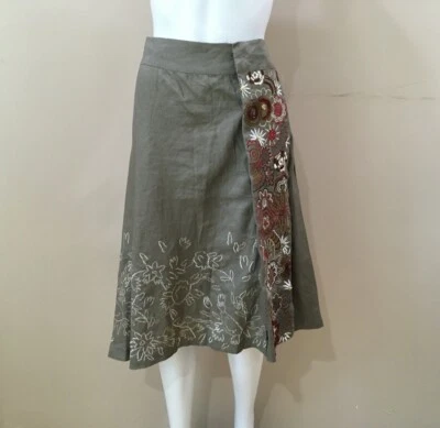 Falda envolvente Saint Tropez West para mujer M 100 % lino topo boho bordado playa Foto 1 de 4