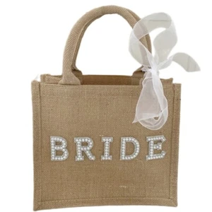 Pearls Letter Burlap Handbag Fashionable Handbag for Wedding Ceremony Bride Bag - Picture 1 of 8