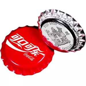 Fiji COCA-COLA CHINESE $1 Silver Coin 2020 Bottle Cap Shaped Proof China Logo - Picture 1 of 4