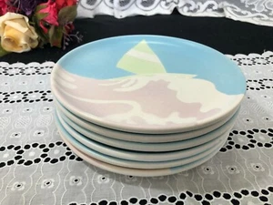 6er Set Poteries du Marais France rosa und blau "Segelboot" Salatteller 8 1/4" - Bild 1 von 9