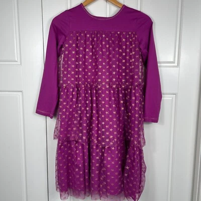 Hanna Andersson 150 US 12 Purple Gold Stars Tulle Layered Twirl Tiered Dress - Image 1 of 4