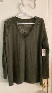 Torrid Women’s Plus Olive Lace Detail Supersoft Longsleeve Top Size 0X NWT - Picture 1 of 4